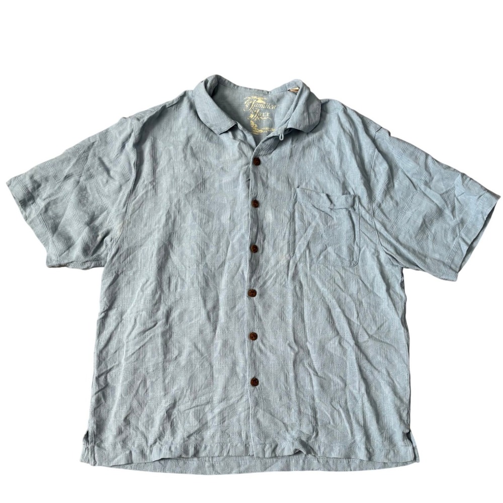 Jamaica Jaxx Texured Silk Button Up Shirt Sz L Blue Vacation‎ Resortwear Beach